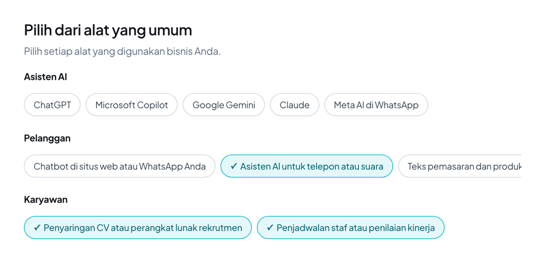 Pilih dari alat AI yang umum dipakai