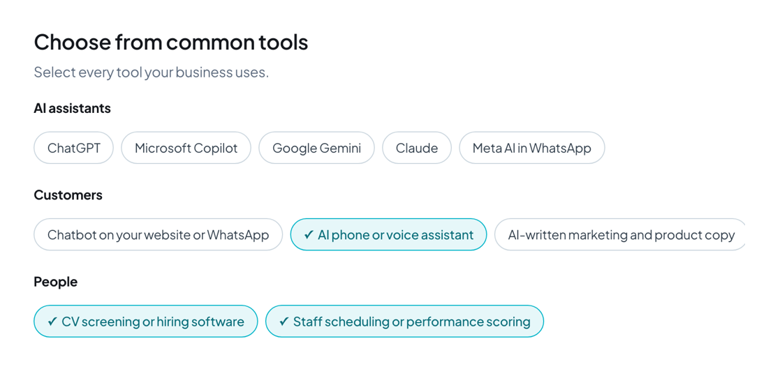 Choose from common AI tools