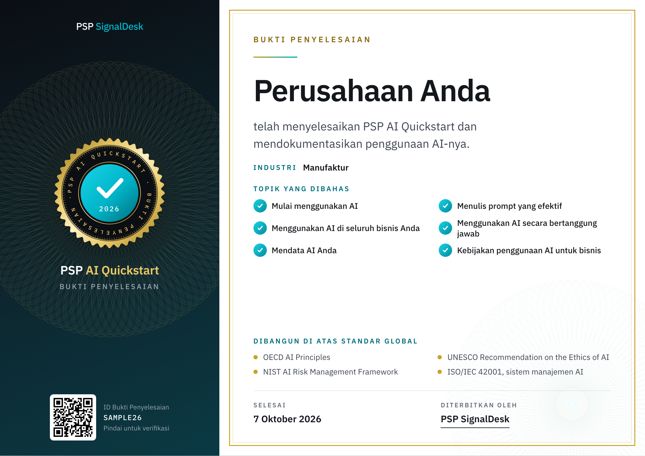 Sertifikat Penyelesaian PSP AI Quickstart